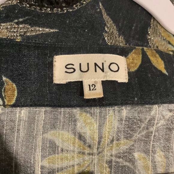 Suno Golden Leaves Silk Top Scalloped Hem Metallic Embroidery 12 - Picture 6 of 7